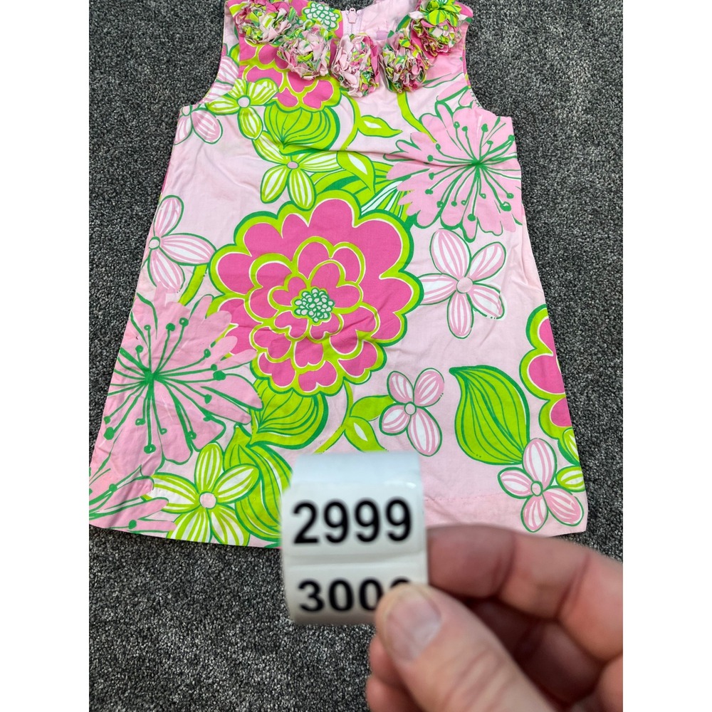 Lilly Pulitzer Floral Rosette Neck Shift Dress Pink Green Girls Size 2 - Picture 10 of 10